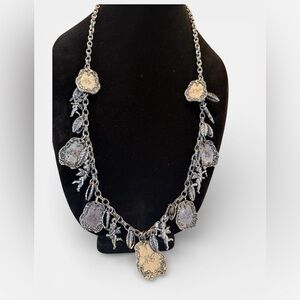 Vintage Silver Tone Luggage‎ Tag Charm Necklace | Engraved Tags, Cherub & Leaf